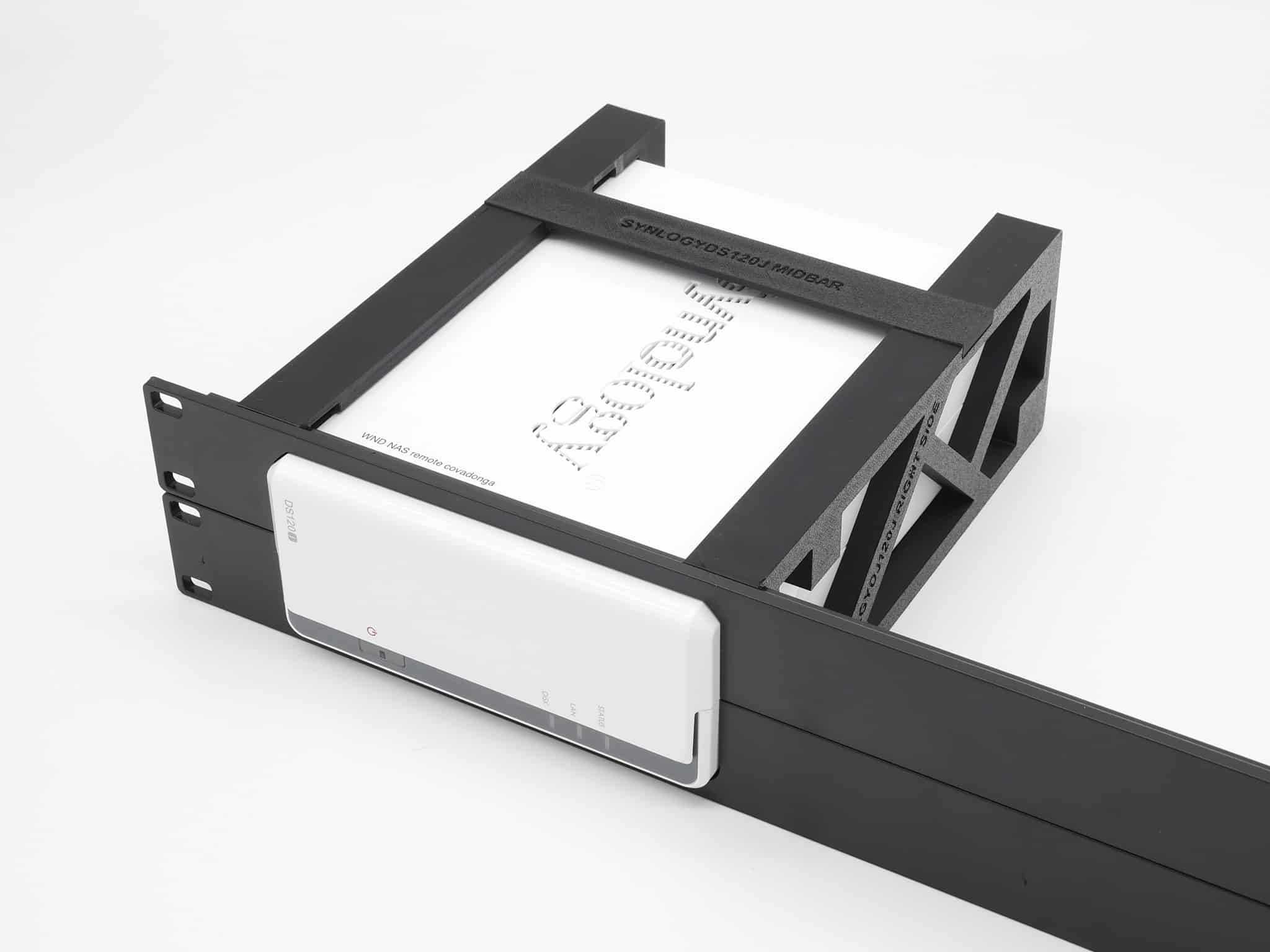 Synology DS120j Injection molded front and 3D printed rear arms 19inch 2U rack mount